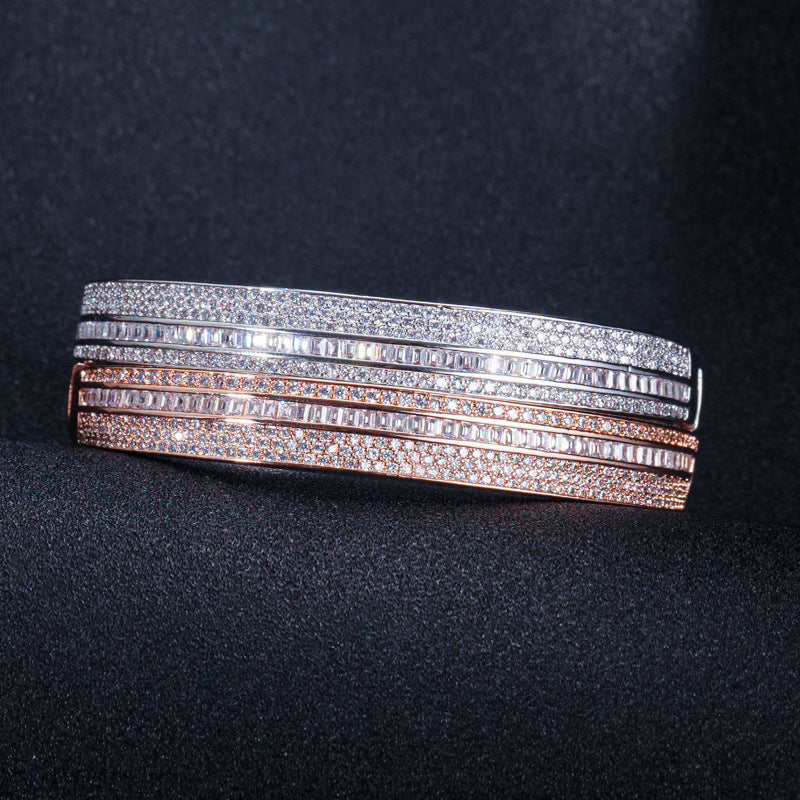 European and American style elegant spring clasp women's bracelet Precisely set three-row AAA zirconia jewelry piece