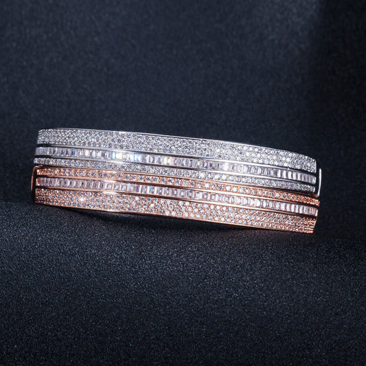 European and American style elegant spring clasp women's bracelet Precisely set three-row AAA zirconia jewelry piece