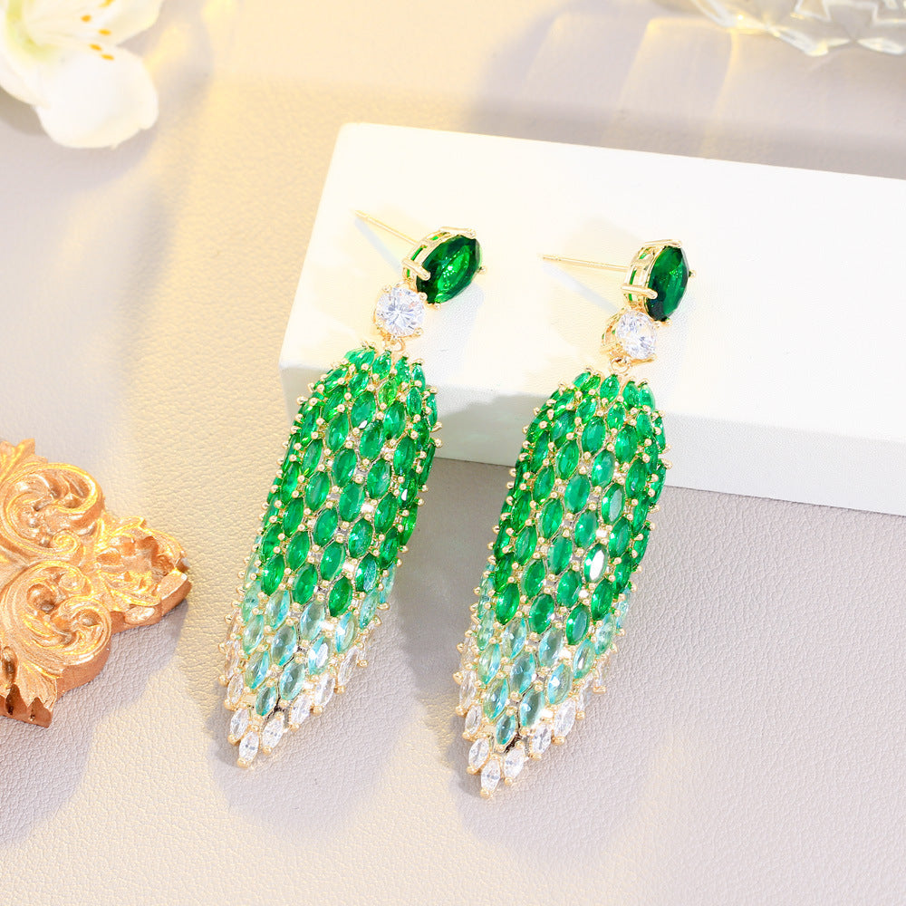 European Heavy Industry High-Class Diamond-shaped Elegant Zircon Earrings S925 Silver Pin Ultra-Shimmering Full-Diamond Earring Set