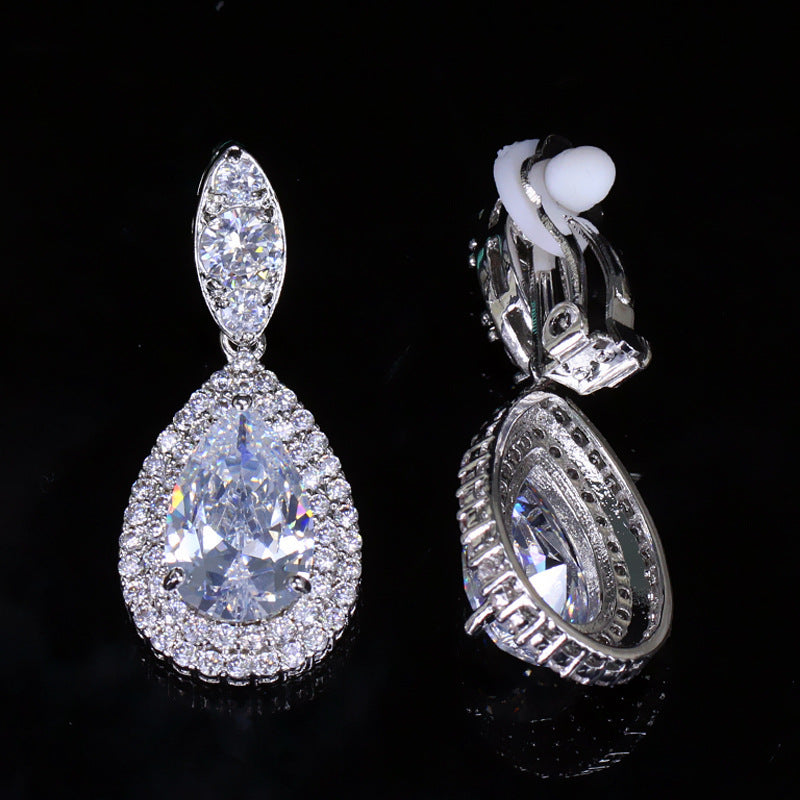 New trendy Korean-style 3A zirconia ear clips - elegant teardrop wedding evening earrings