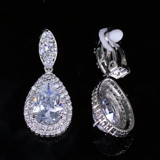 New trendy Korean-style 3A zirconia ear clips - elegant teardrop wedding evening earrings