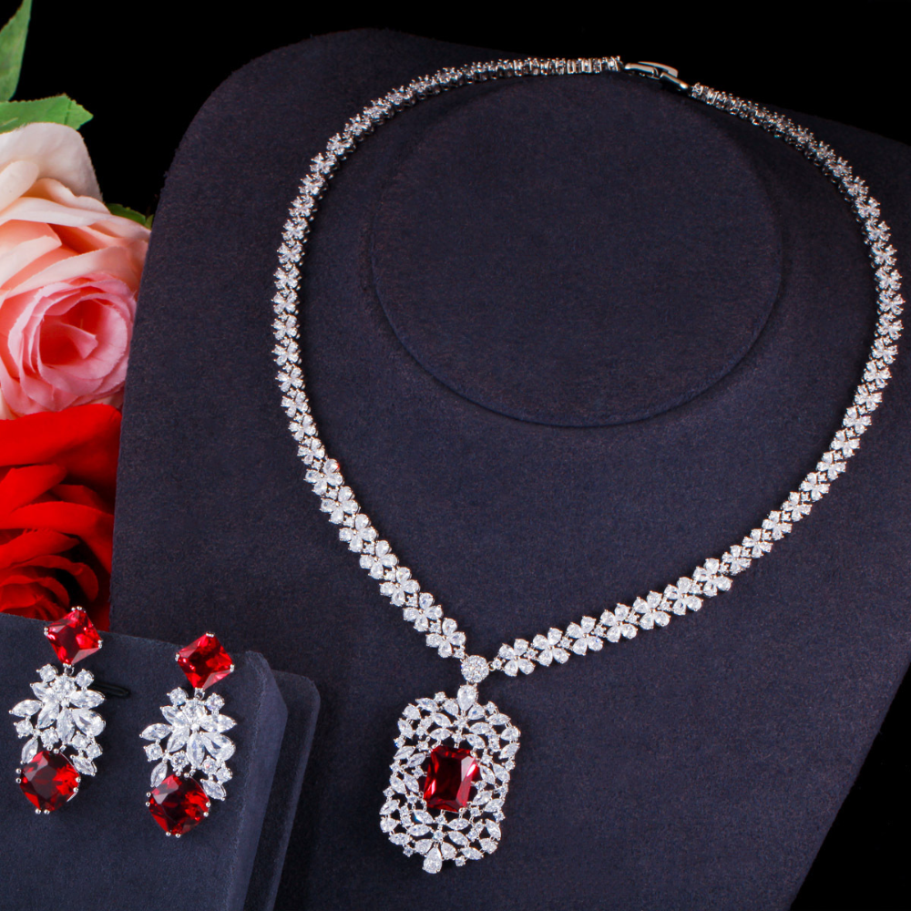 Korean-style bridal zircon necklace earrings and chain set for wedding banquet evening party and party wear set of jewelry
