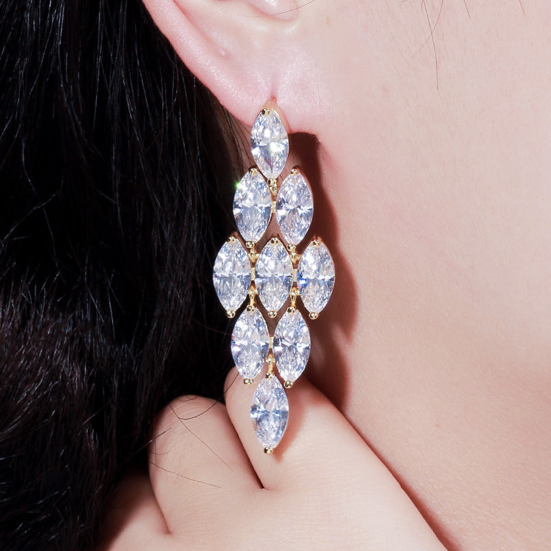 Newlywed banquet diamond AAA zircon waterdrop earrings - exclusive store quality