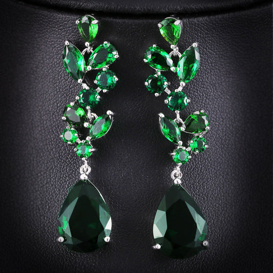 European and American earrings - AAA zirconia luxury long earrings - high-end evening accessories