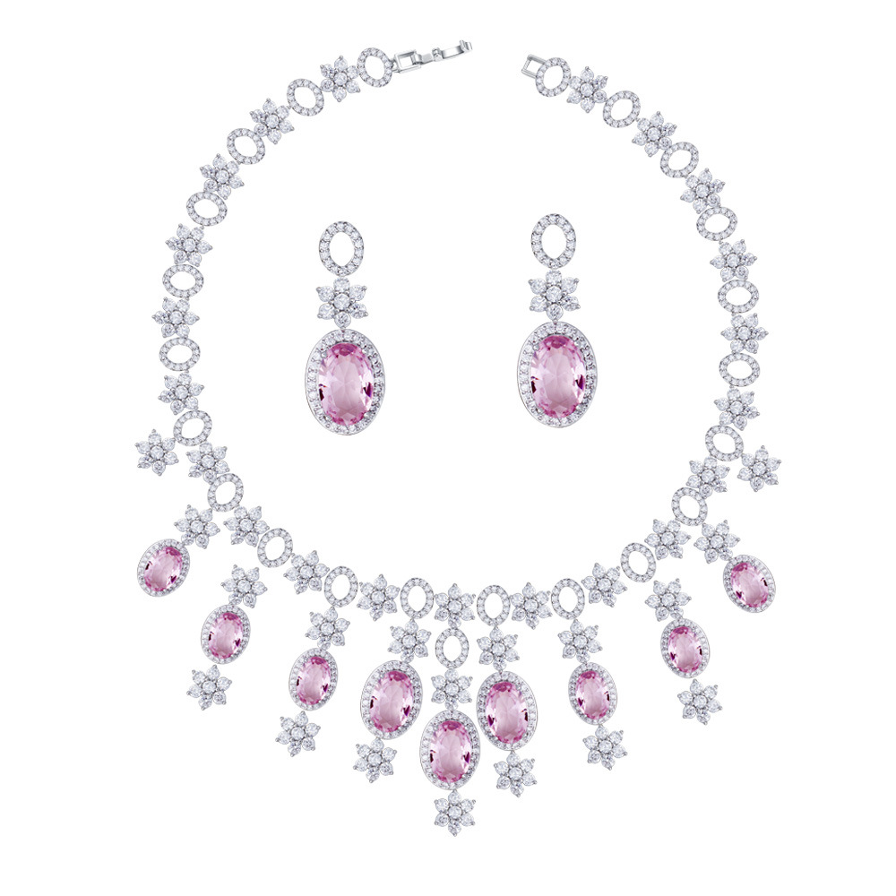 Diamond chandelier earrings and necklace set for wedding banquet - complete with zirconia - bridal wedding dress jewelry set with chain
