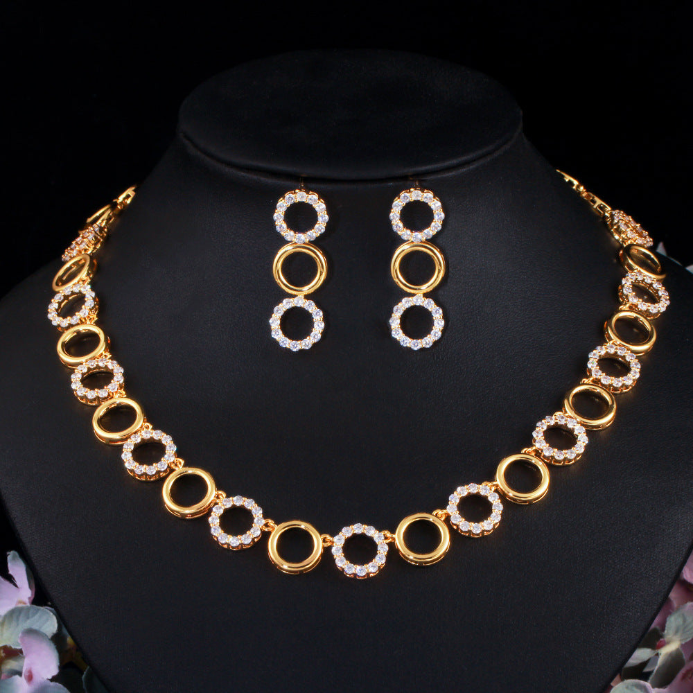Geometric circular necklace and earring set - simple bridal gown accessories