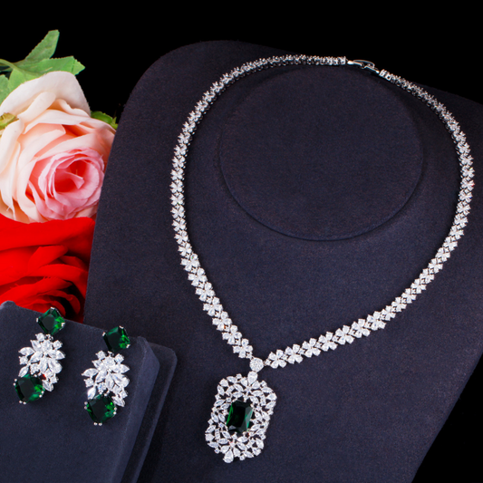 Korean-style bridal zircon necklace earrings and chain set for wedding banquet evening party and party wear set of jewelry