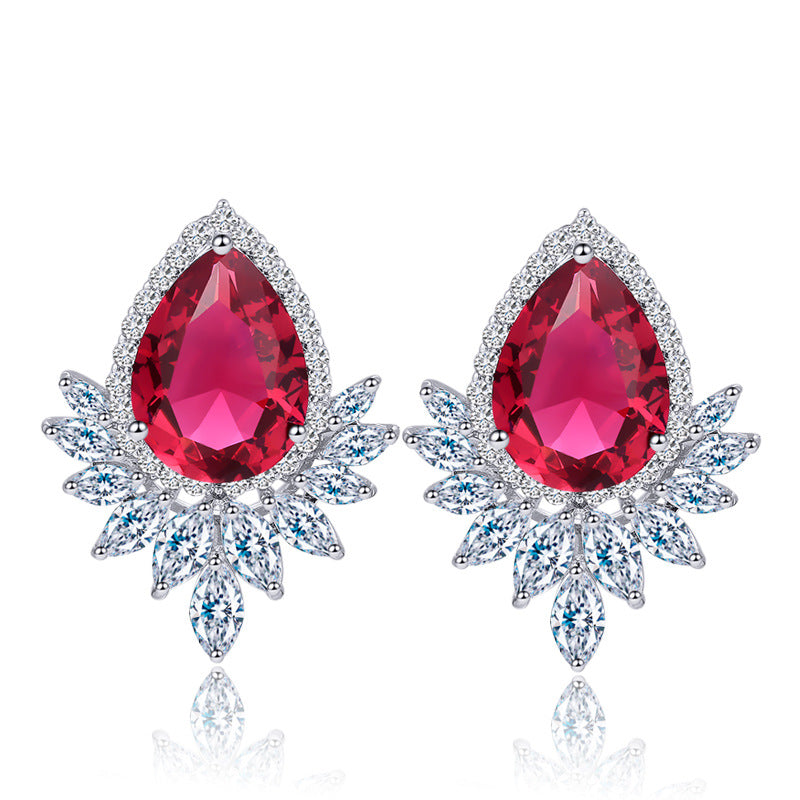 High-end fashionable drop-shaped AAA zircon gemstone earrings