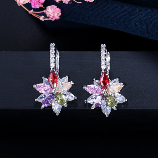 New Korean-style simple and versatile small and fresh floral stud earrings. Glittering marquise-shaped zirconia earrings in multiple colors.