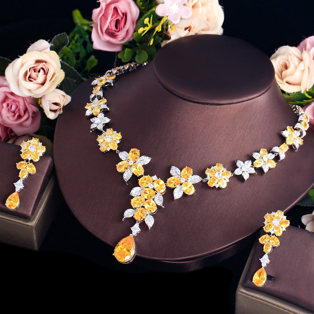 European and American cross-border necklace jewelry set for women light luxury zirconia necklace and earrings two-piece set for formal wear wedding and bridal use wedding dress and ceremony necklace set