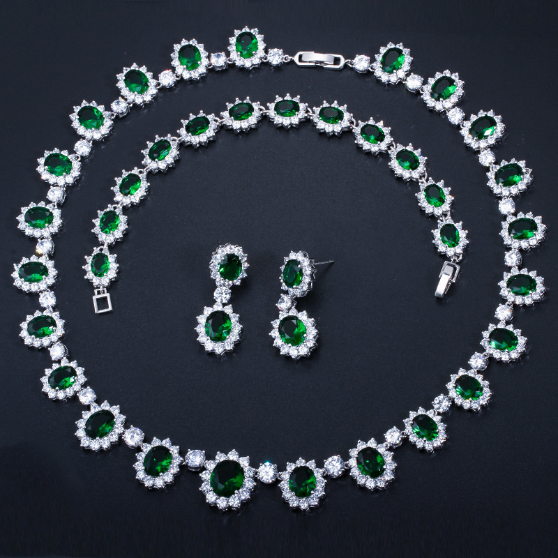 European and American brides' wedding wedding dress banquet jewelry set Micro-set AAA zirconia earrings necklaces and bracelets set