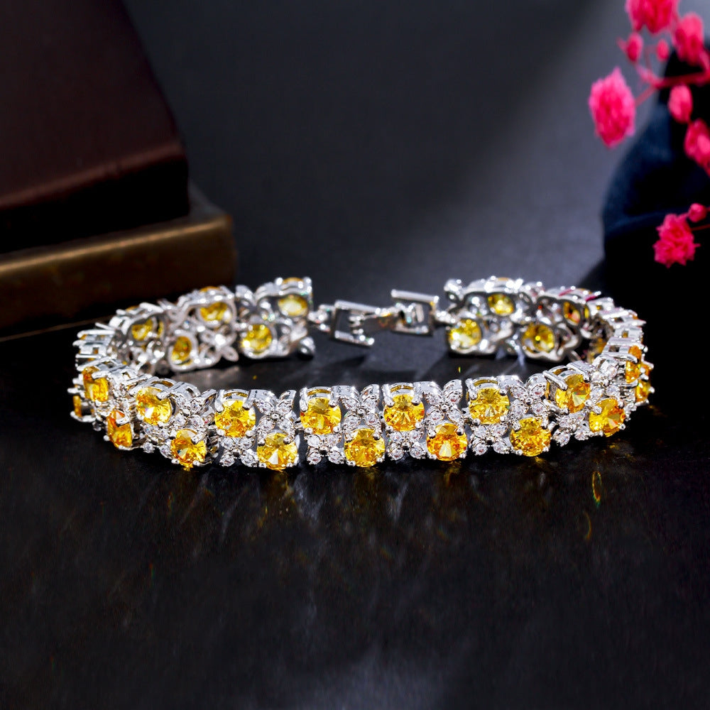 Fashionable and exquisite zircon jewelry wholesale - micro-set blue sapphire and glittering diamond plated white women's bracelet