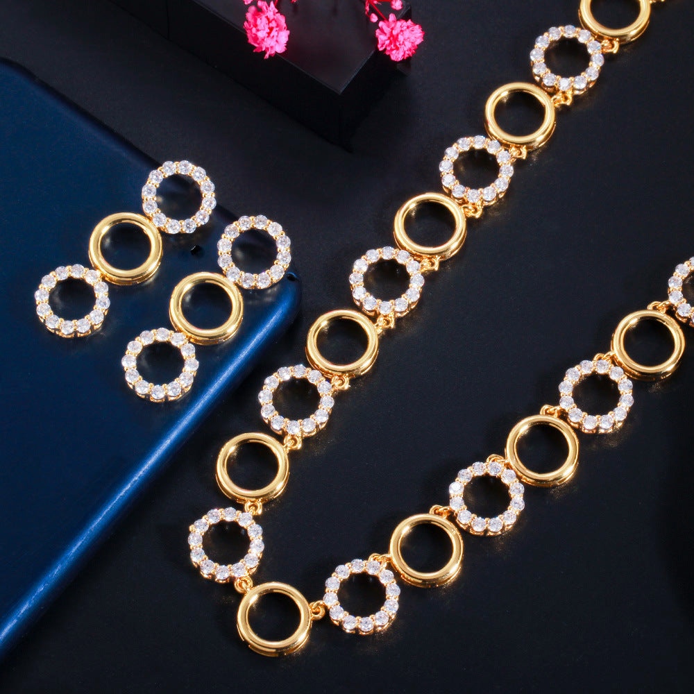 Geometric circular necklace and earring set - simple bridal gown accessories