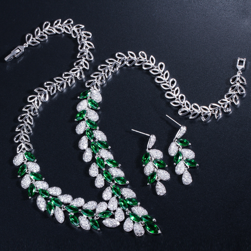 High-end zirconia two-piece bridal banquet earrings and necklace set accessory