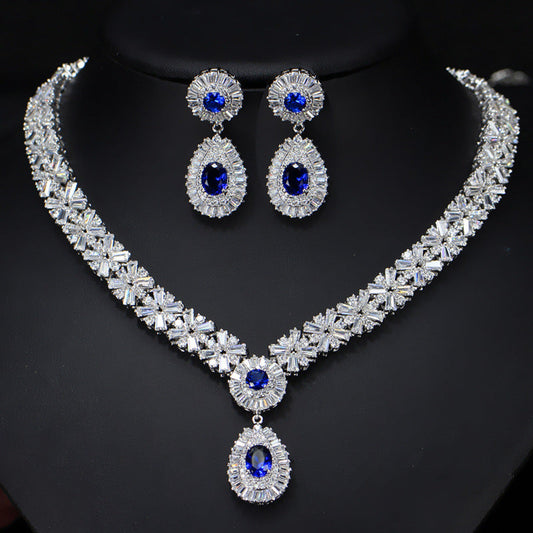 Bride's banquet set - Pure handcrafted copper necklace set with AAA quality zirconia stones - Simple and elegant style