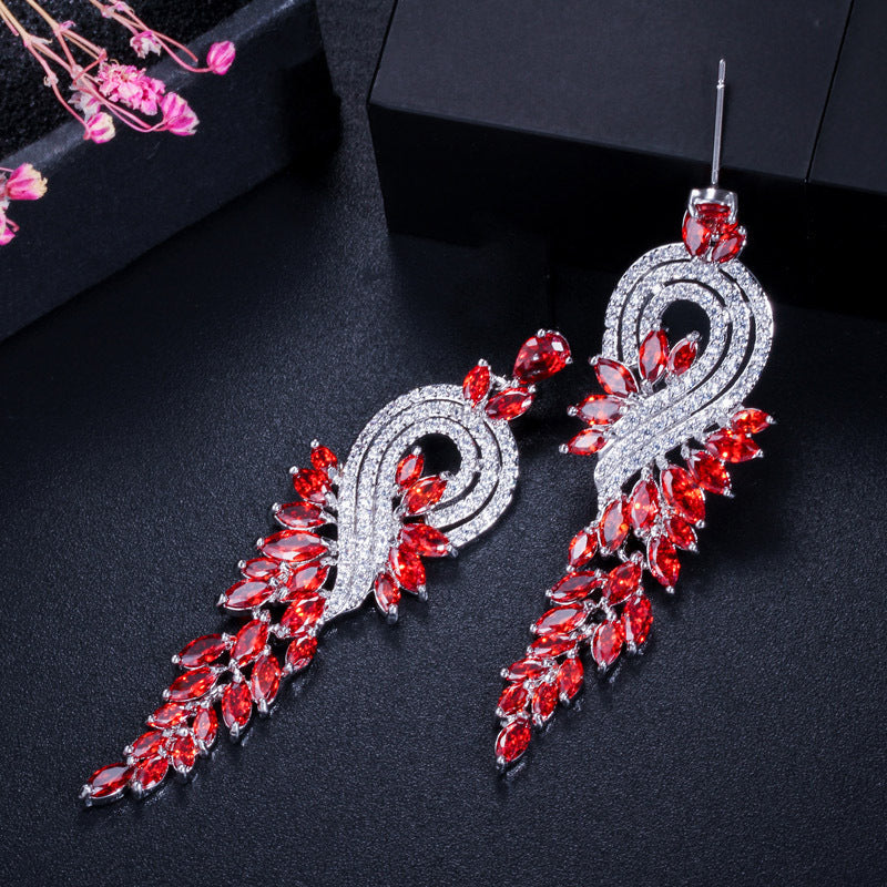 18K genuine gold electroplated long fringed earrings AAA zirconia with brilliant luster and diamond-studded earrings as a piece of jewelry