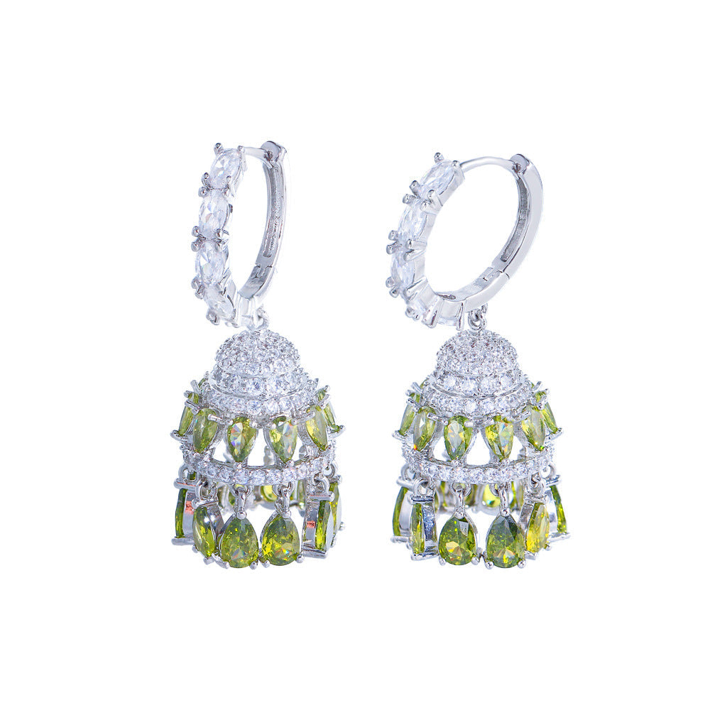 European Heavy Industry Luxurious Retro Court Style Zircon Earrings with Full-Diamond Tassels and Hollow Bell Chimes Hollow Ear Accessories