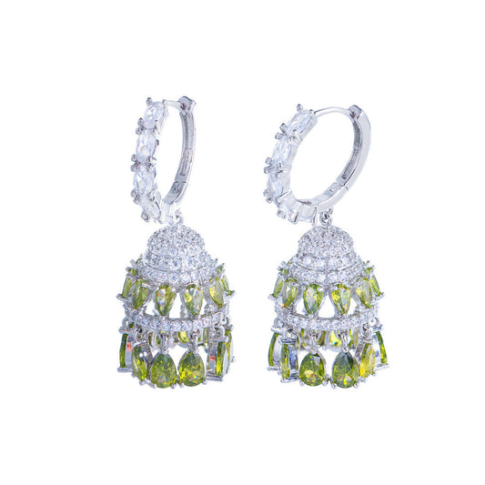 European Heavy Industry Luxurious Retro Court Style Zircon Earrings with Full-Diamond Tassels and Hollow Bell Chimes Hollow Ear Accessories