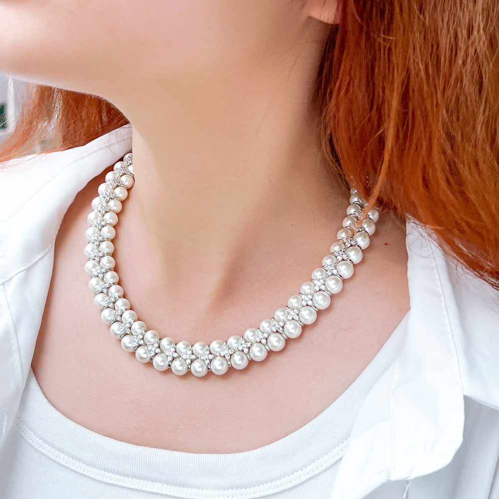 Korean fashionista double-layer freshwater pearl necklace - elegant and unique collar chain with pearl and zircon gemstones - women's necklace
