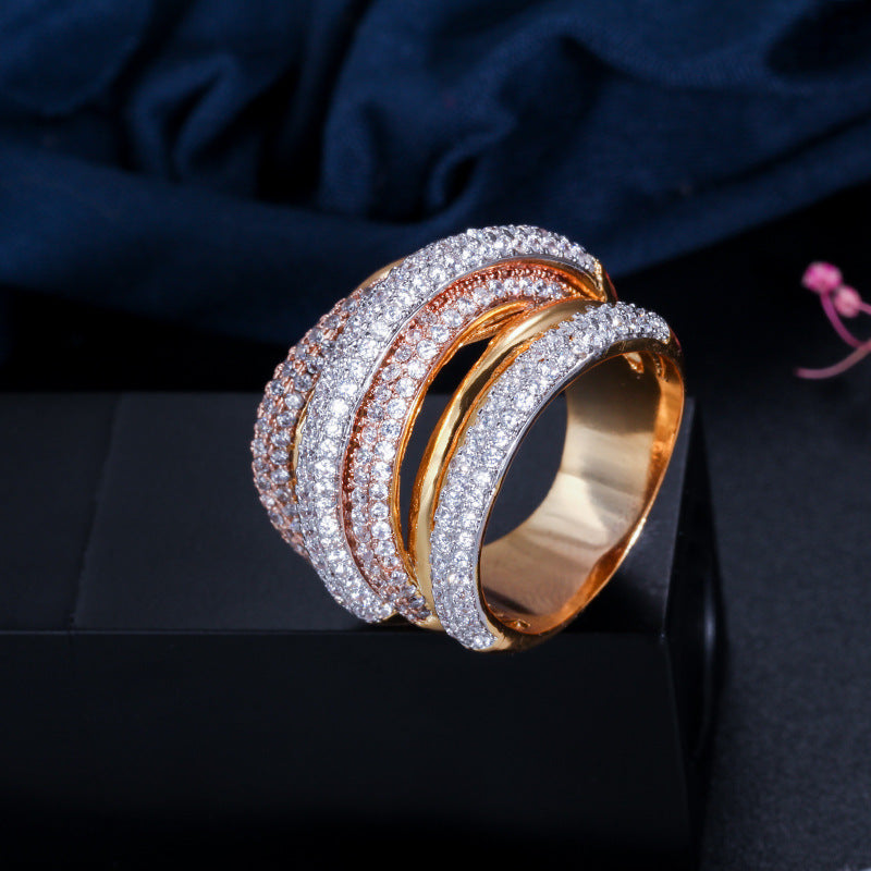 European and American personalized creative ring with micro-set five-row AAA zirconia stonesGuaranteed color stability