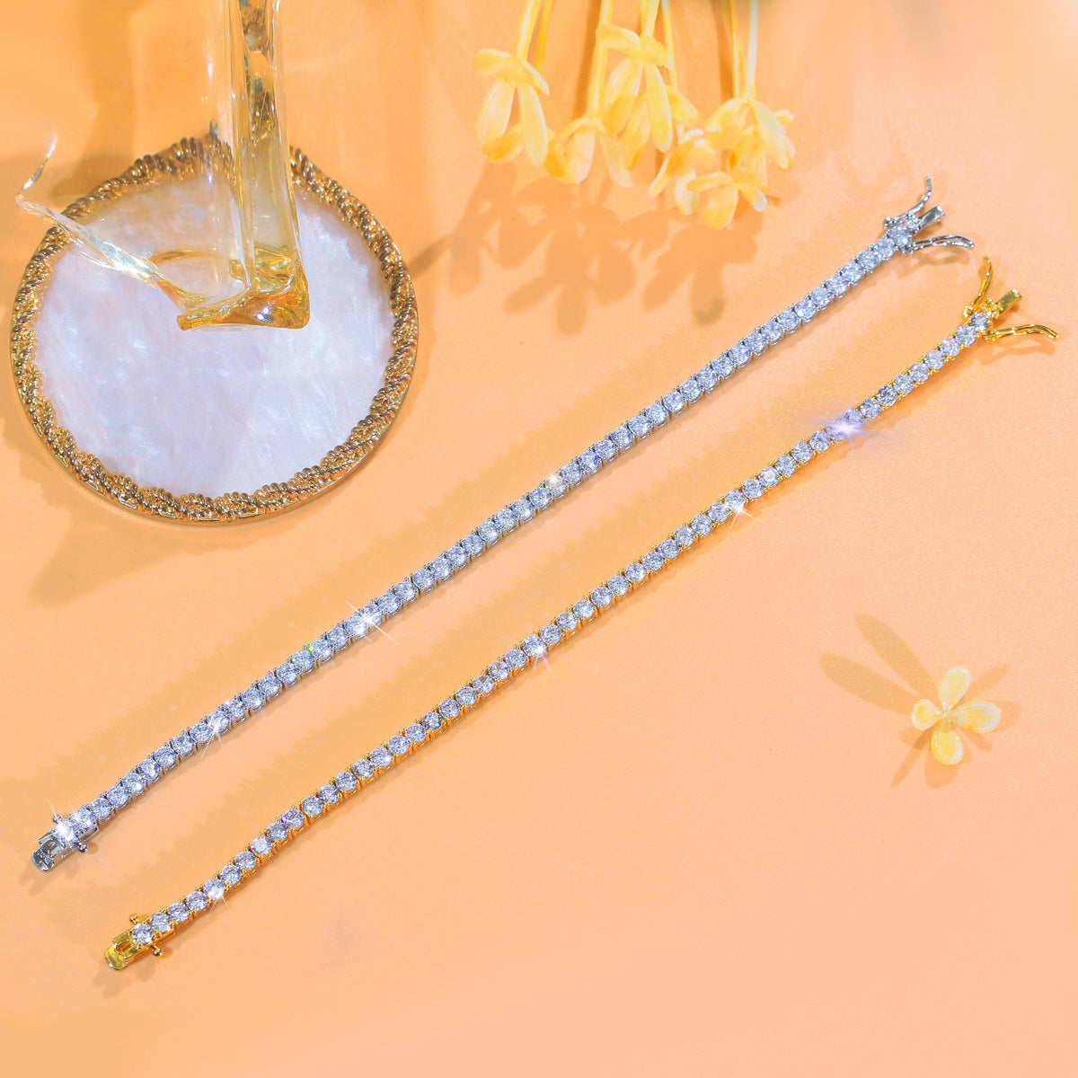 European and American single-row diamond 3mm hip-hop tennis bracelet with full diamonds a unique and rare design featuring ultra-shiny zirconia jewelry