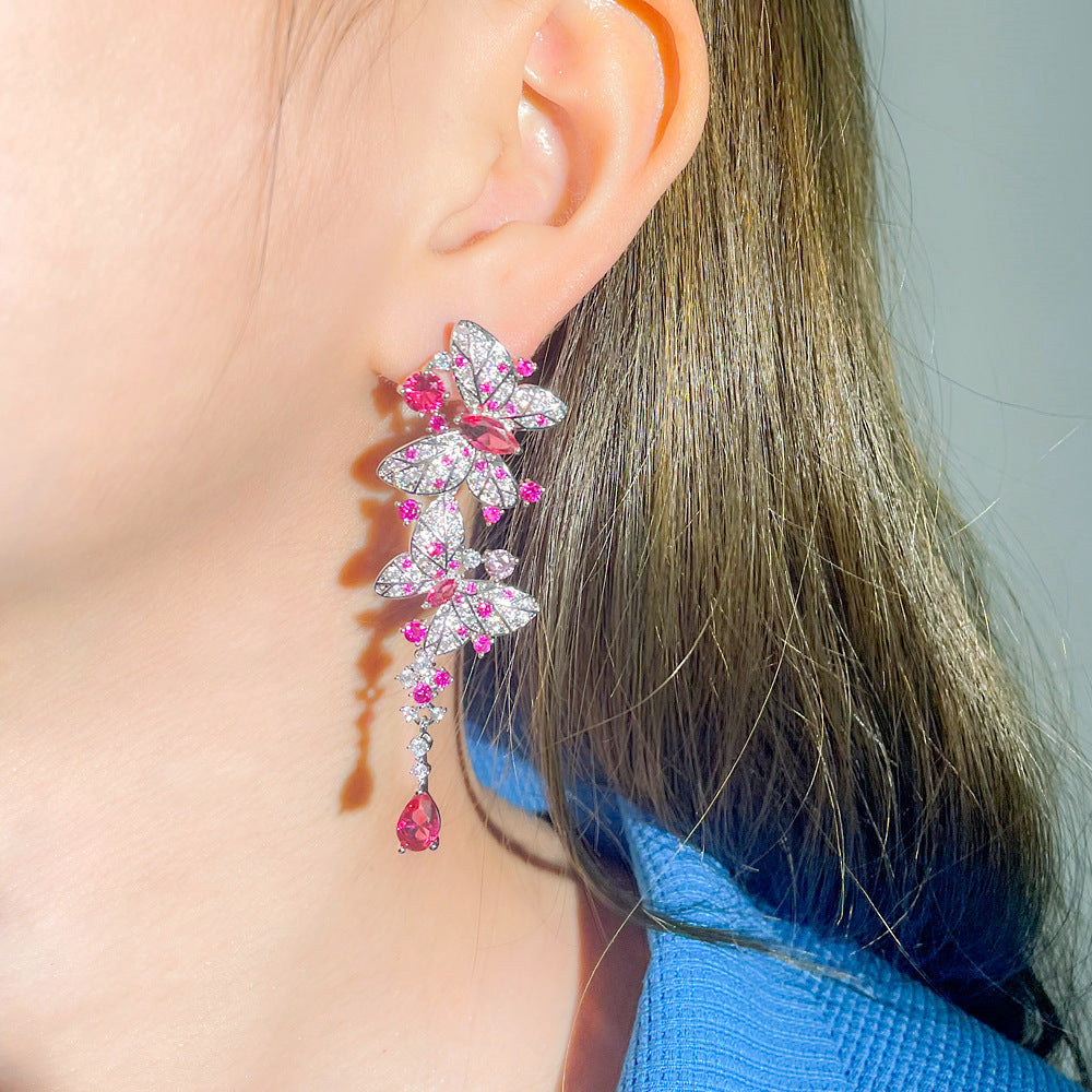 S925 silver needle elegant lady butterfly ear ring with elegant earrings Tiny-set zirconia butterfly zirconia earrings