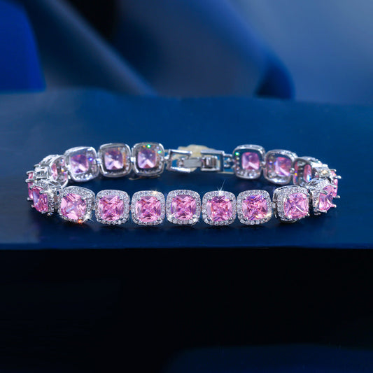 Fashionable and luxurious square sugar-shaped diamond-zirconia bracelet for women featuring unique style and versatile compatibility high-end evening dress jewelry item