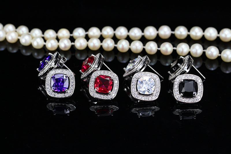 Best-selling Micro Set Stud Earrings Best-selling AAA Zirconia Earrings Decorative Jewelry for Europe and America High-end Ear Accessories Square Set Diamond Stud Earrings
