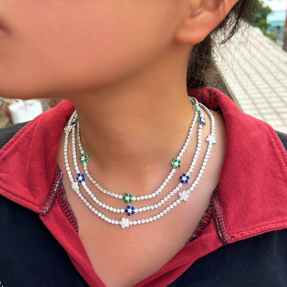 Ins-style niche and minimalist luxury jewelry featuring micro-set zirconia and full-diamond flowers A tennis bracelet necklace with small flowers