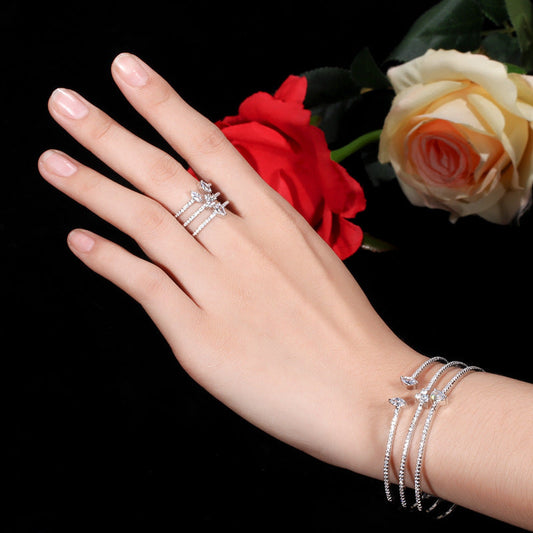 Best-selling three-row micro-set zirconia open bracelet ring, eco-friendly copper electroplated 18K gold