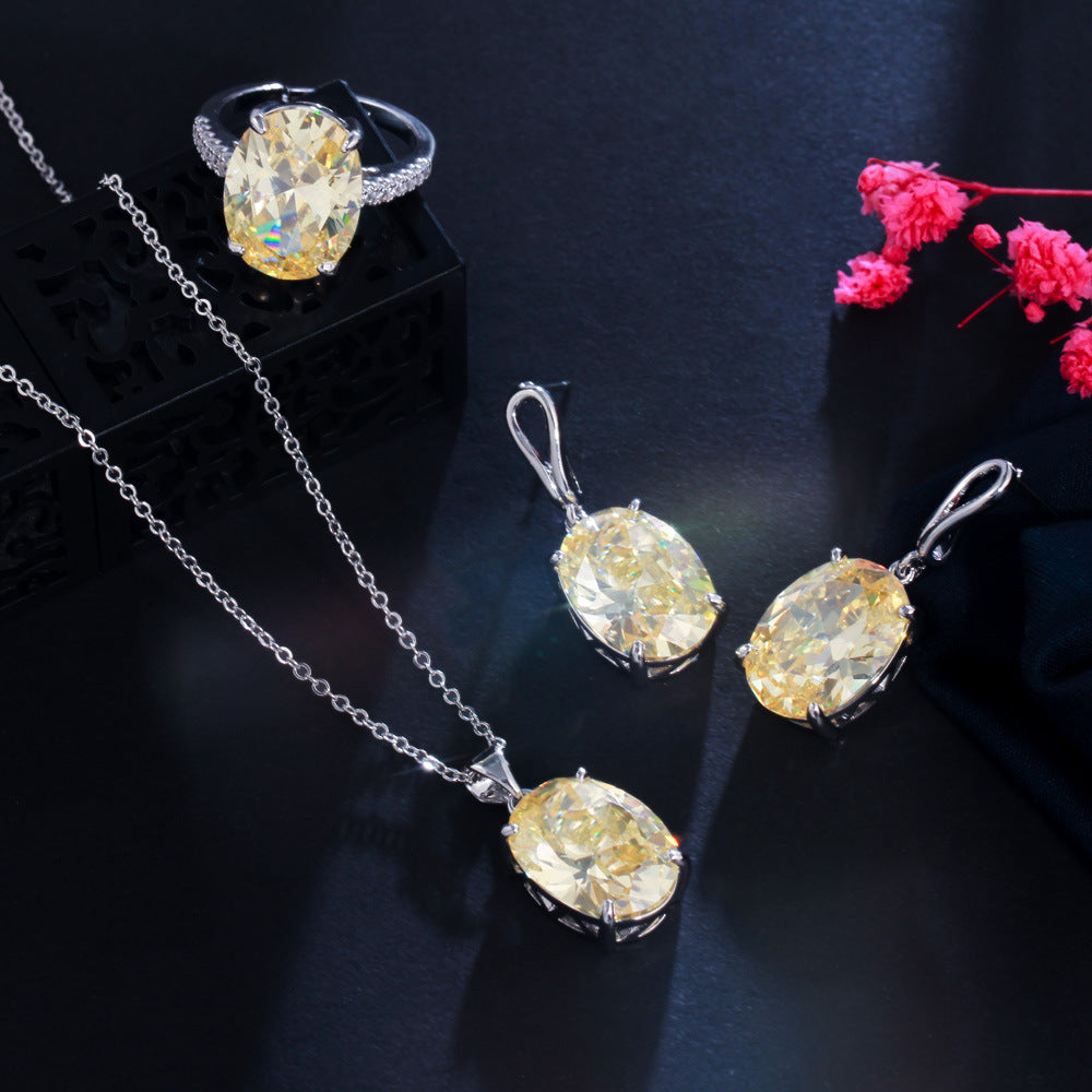 Ins Cool Style Necklace Earrings - Elegant Luxurious, Small-Scale Minimalist Zirconia Drop Earrings Ring Set Three-Part Chain