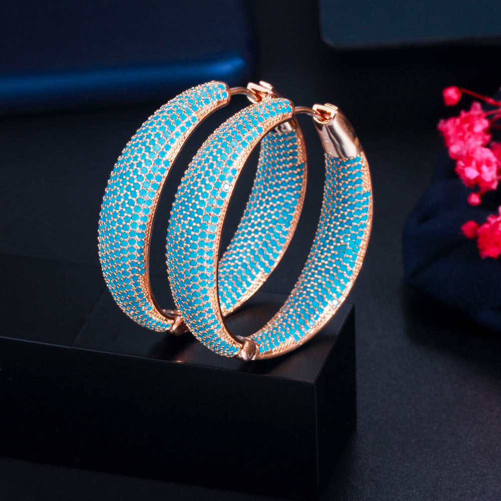 Blue Dream Ear Ring - Excessively Expansive European Style Ornate Yellow Brass Set with Zirconia Stones - Retro-Inspired Feminine Earrings - Earring Gift