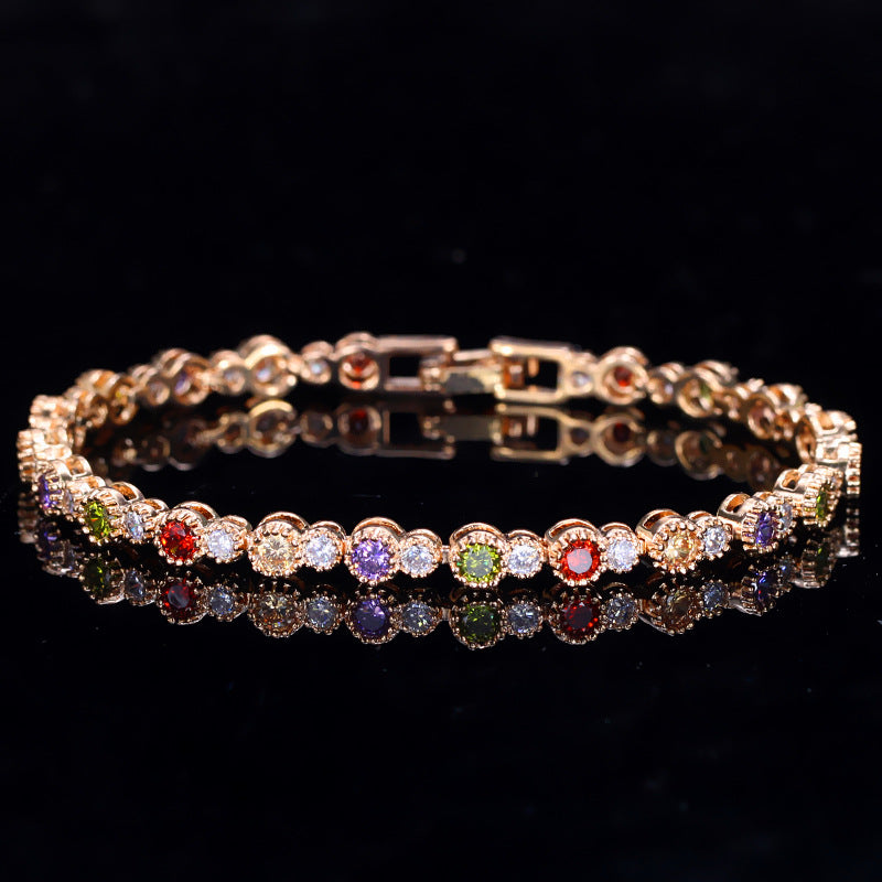 Best-selling European and American trendy luxurious colorful 3A zirconia bracelet Environmentally friendly copper electroplating with genuine gold for long-lasting color retention