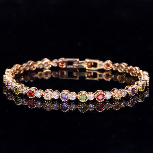 Best-selling European and American trendy luxurious colorful 3A zirconia bracelet Environmentally friendly copper electroplating with genuine gold for long-lasting color retention