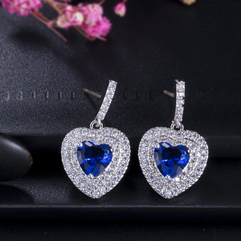 Korean-style heart-shaped silver stud earrings Korean-style 925 sterling silver high-end micro-set zirconia earrings