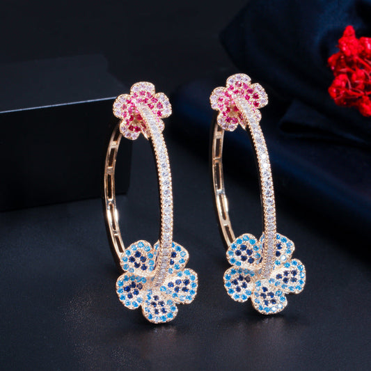 2021 New Model European Heavy Industry Flower Earring Set - Gold-plated with Yellow Brass and Precious Zirconia Inlay - Ear Ring for Women - Located in Dongdaemun South Korea