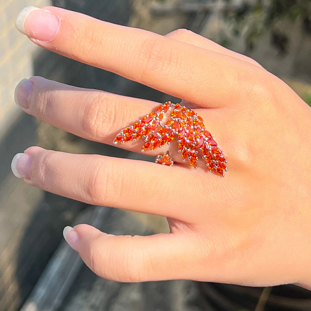 European and American Instagram influencers' minimalist style branch-filled diamond open ring with adjustable zirconia on the index finger