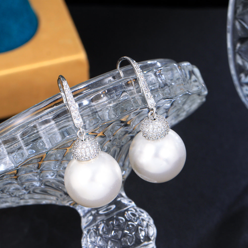 Korean Dongamantown unique pearl earrings with tiny inlaid zirconia sweet earrings personalized ear hooks small accessories