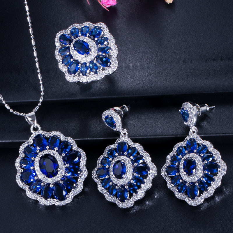 Best-selling high-end three-piece jewelry set - European-style necklace ring and earrings accessory set