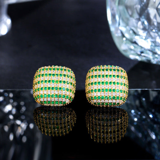 S925 silver filigree vintage high-end geometric earrings with elegant micro-set zirconia checkerboard design