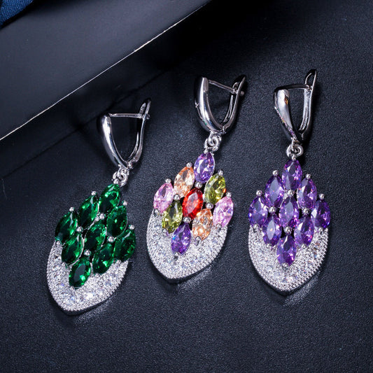 Multiple colors available. European/American long-style earrings with fashionable zirconia Ideal for formal occasions as an accessory for formal gowns