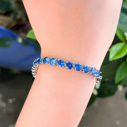 Blue single-row diamond-studded bracelet - fashionable unique small-scale exquisite and light luxury accessory for women
