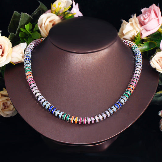 Internet-famous hip-hop style necklace with micro-set colored zirconia stones featuring unique and trendy design full of diamonds