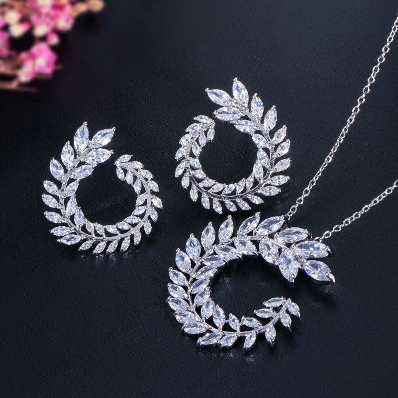 Zircon necklace and earrings set - two earrings Made of genuine white gold electroplated for long-lasting color retention