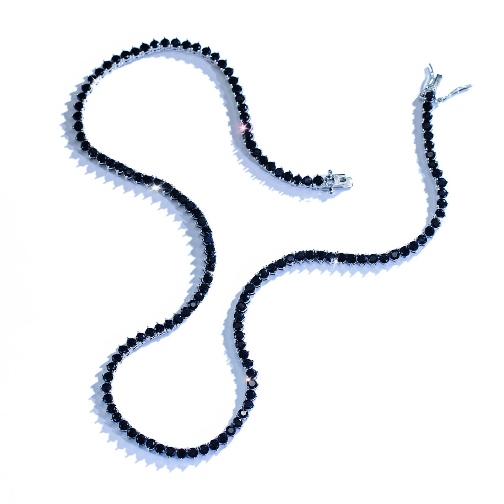 Black tennis chain - TennisChain necklace with copper inlay and zirconia stones - trendy accessory for the collarbone