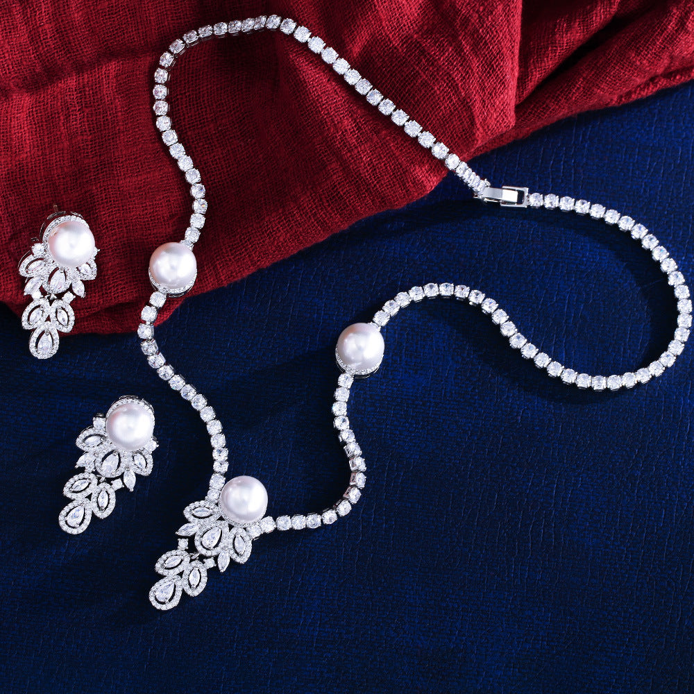 High-end pearl necklaces and earrings set - formal dress wedding banquet accessories necklace earrings chain set