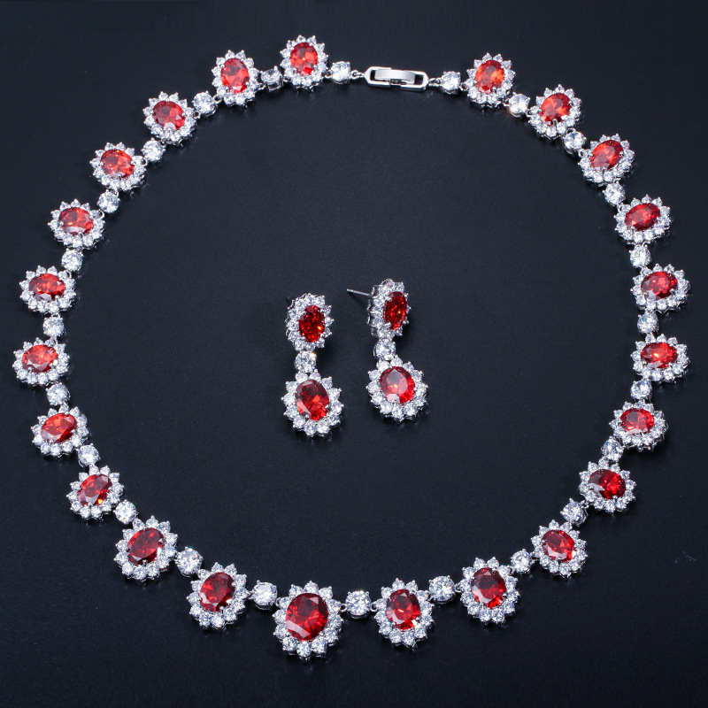 European and American formal evening dress set chain with AAA zirconia wedding earrings and necklace set - jewelry set