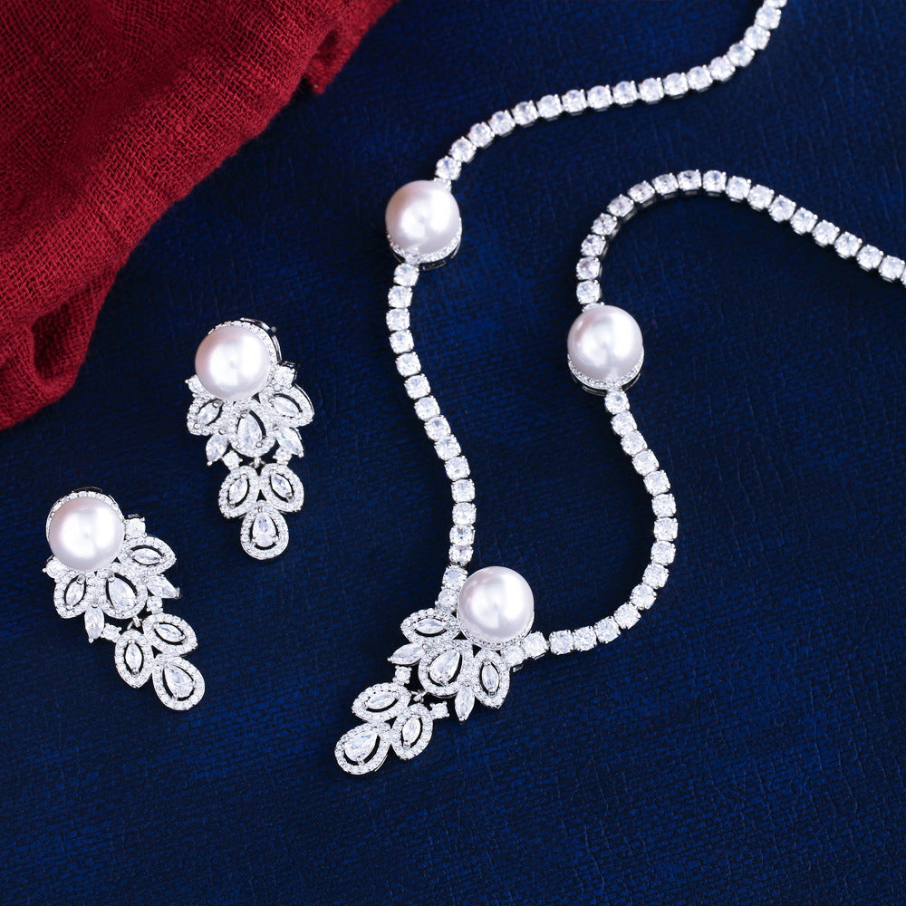 High-end pearl necklaces and earrings set - formal dress wedding banquet accessories necklace earrings chain set
