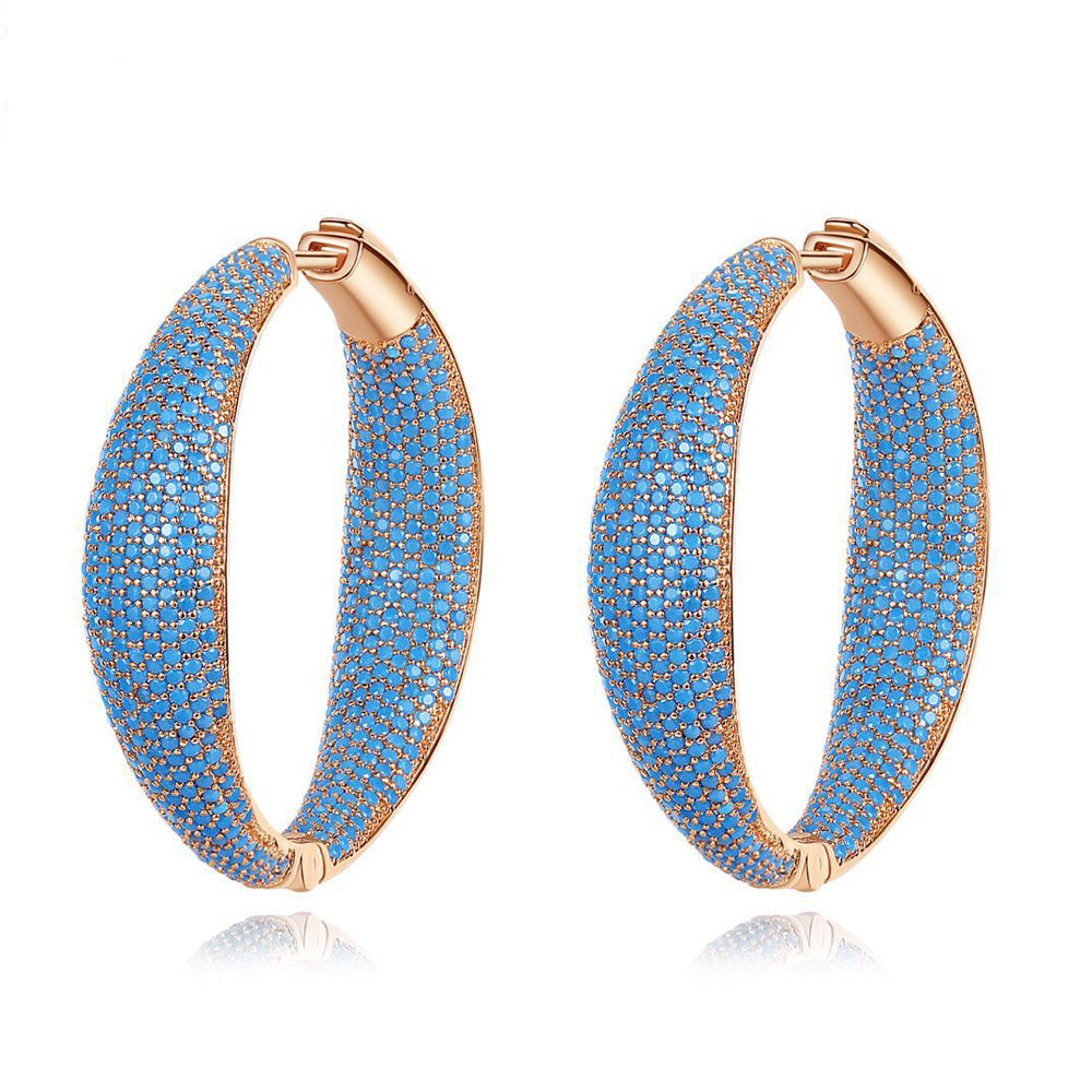 Blue Dream Ear Ring - Excessively Expansive European Style Ornate Yellow Brass Set with Zirconia Stones - Retro-Inspired Feminine Earrings - Earring Gift