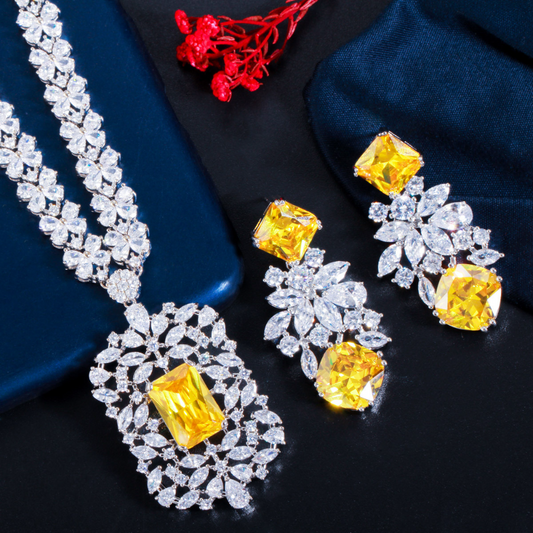Korean-style bridal zircon necklace earrings and chain set for wedding banquet evening party and party wear set of jewelry
